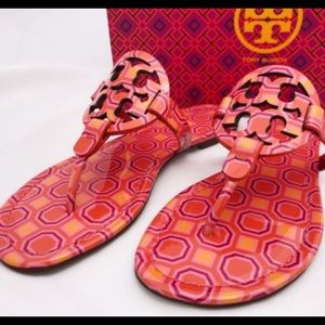 Tory Burch Miller Sandals Orange and Coral Pink